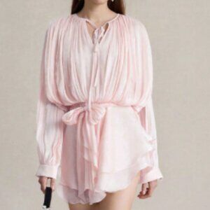 NEW Miss Rosier Style Eugenie Pink Mini Ruffle Dress Large